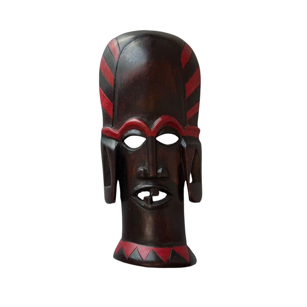 Vintage Wooden Tribal Face Mask Kenyan Hand Carved Hand Painted Wall‎ Art